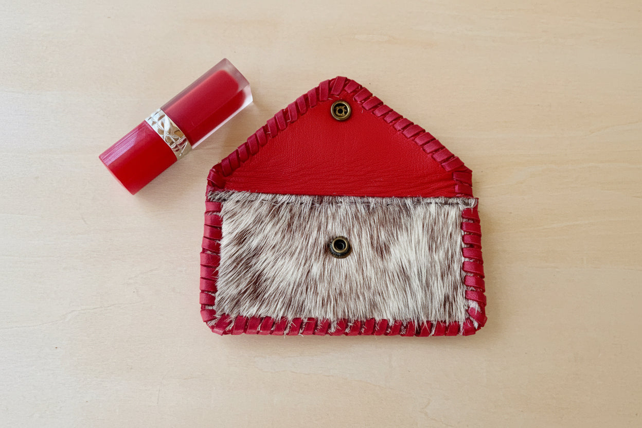 Brown Speckled Hair on Hide and Red Lining Cowgirl Card Holder