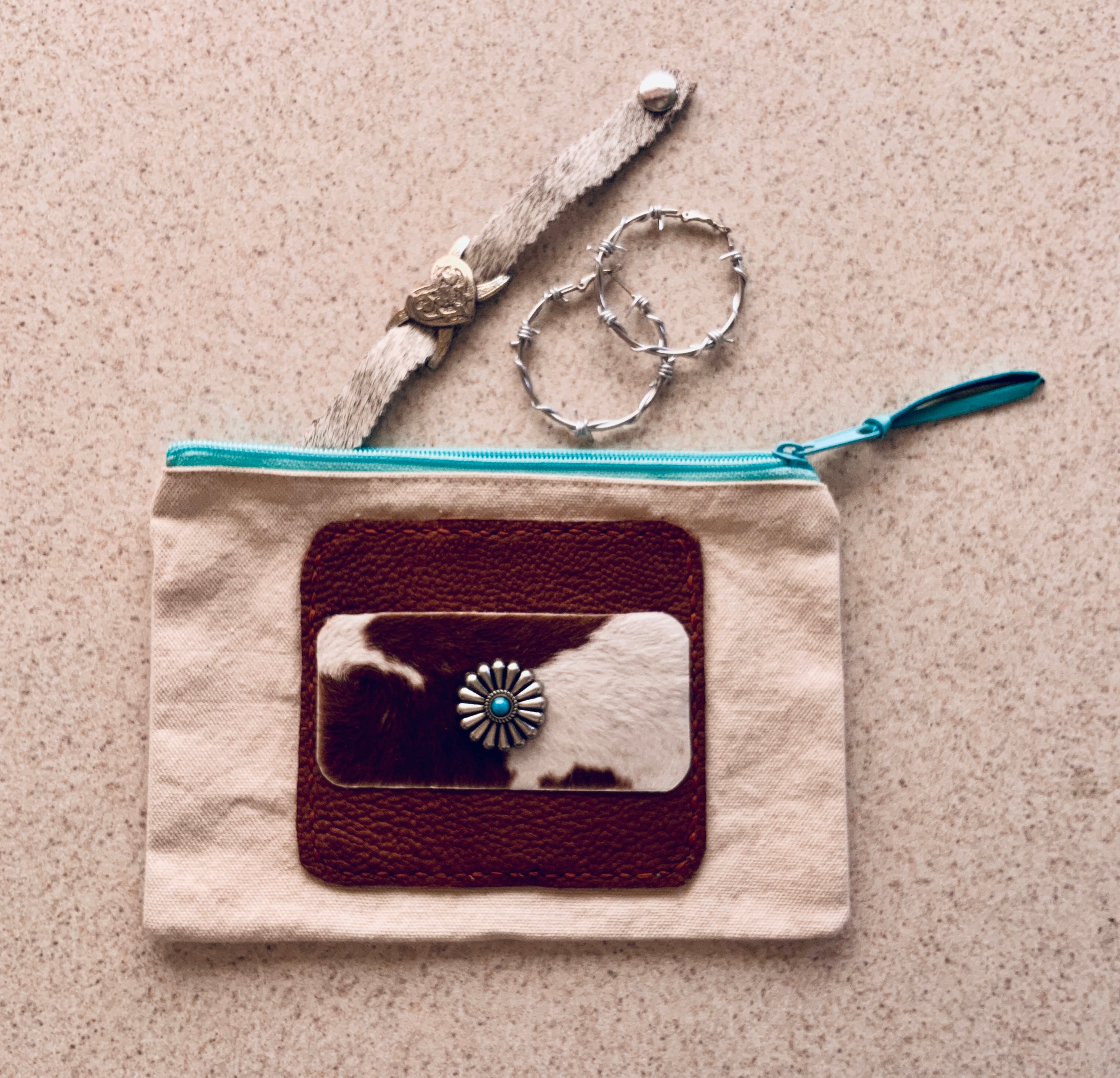 Western leather zipper bag handcrafted