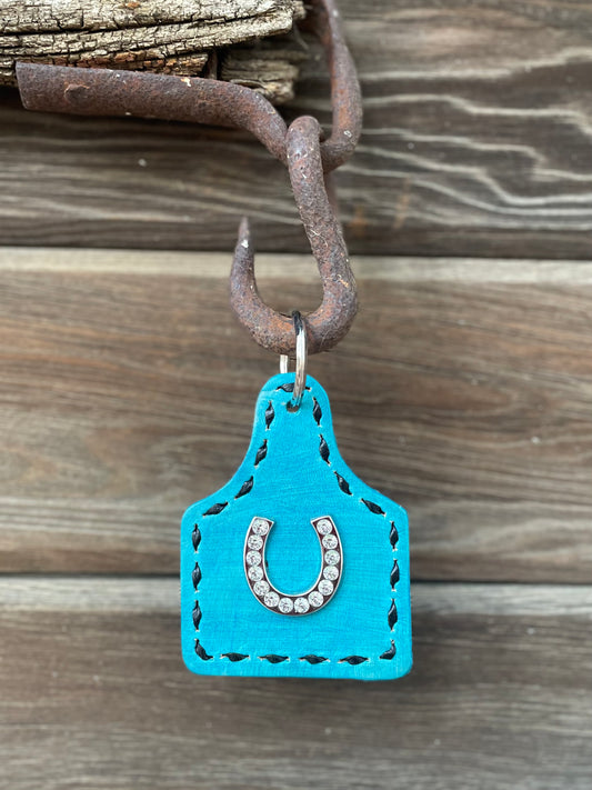 Turquoise With Horseshoe Ear Tag Key Ring