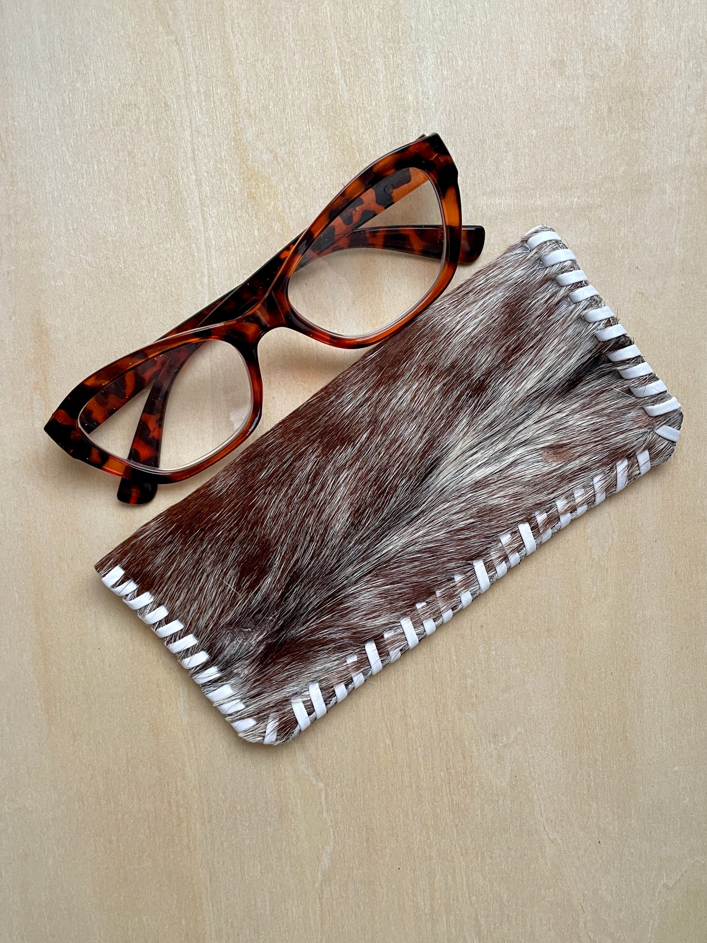 Dark Brown and White Hair on Hide Glasses Case - Last One