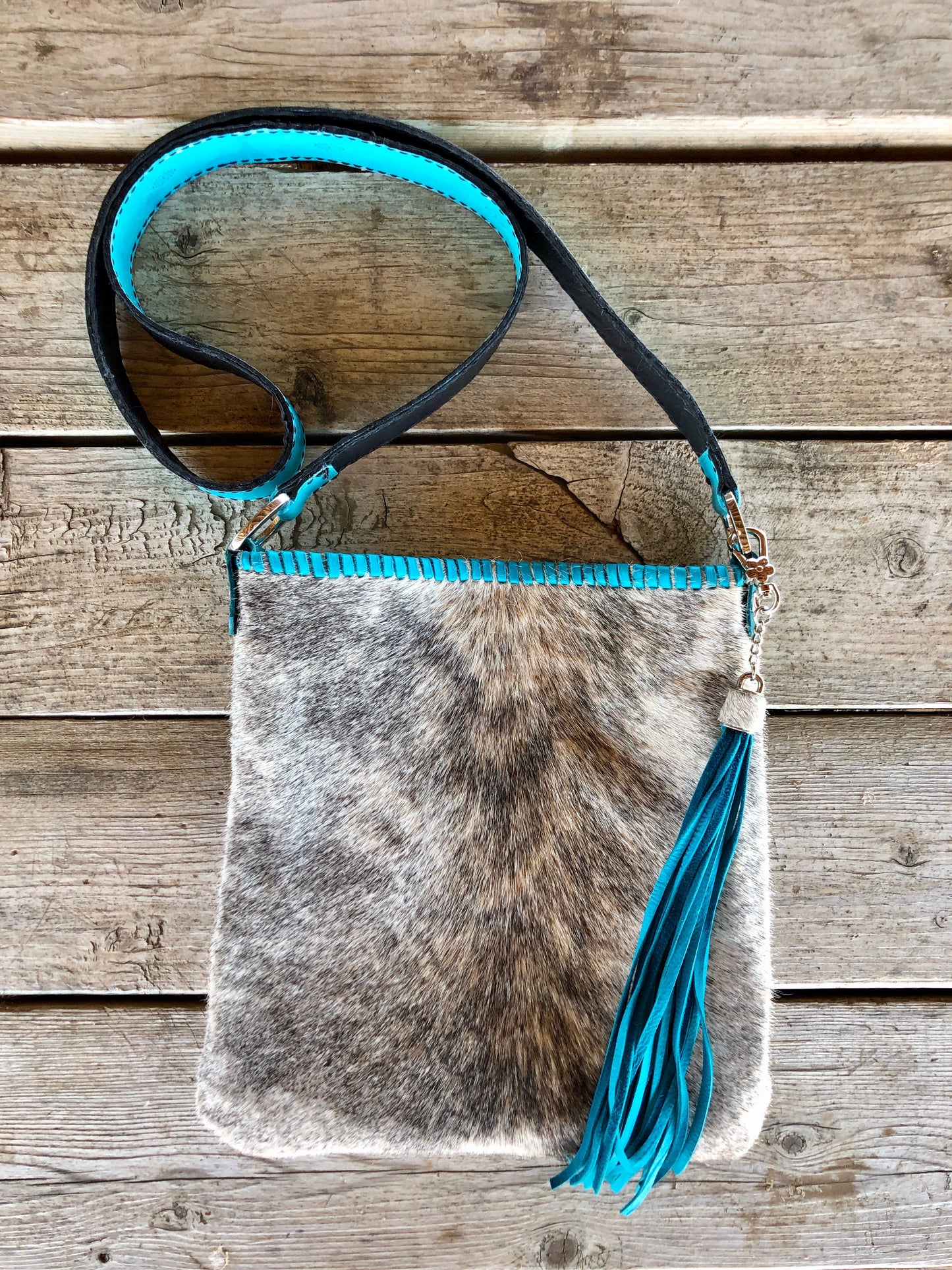 Turquoise Accented Hair on Hide Bag