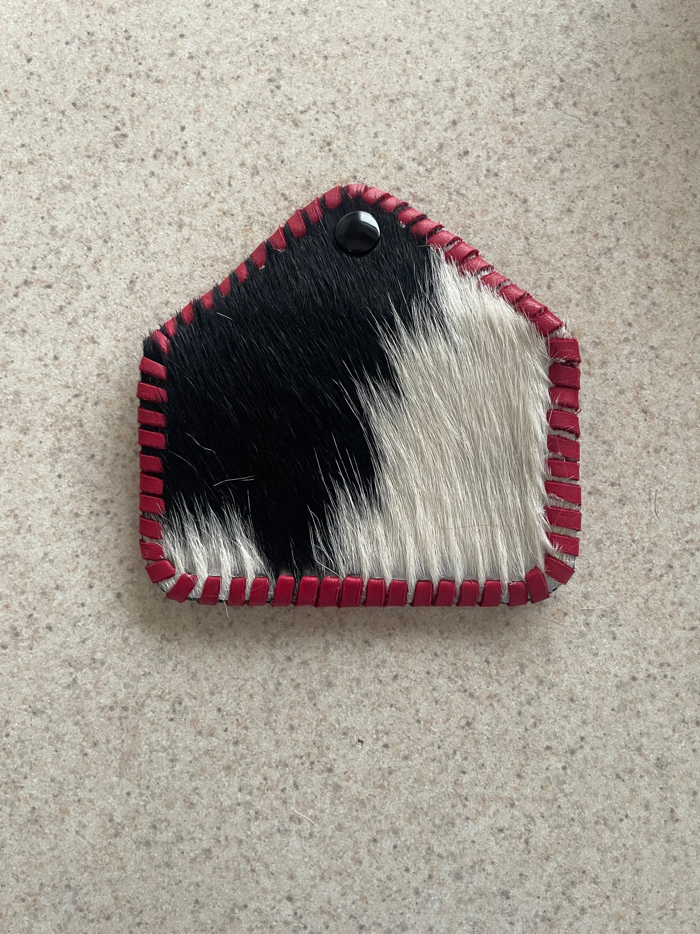 Black and White Hair on Hide with Red Cowgirl Card Holder