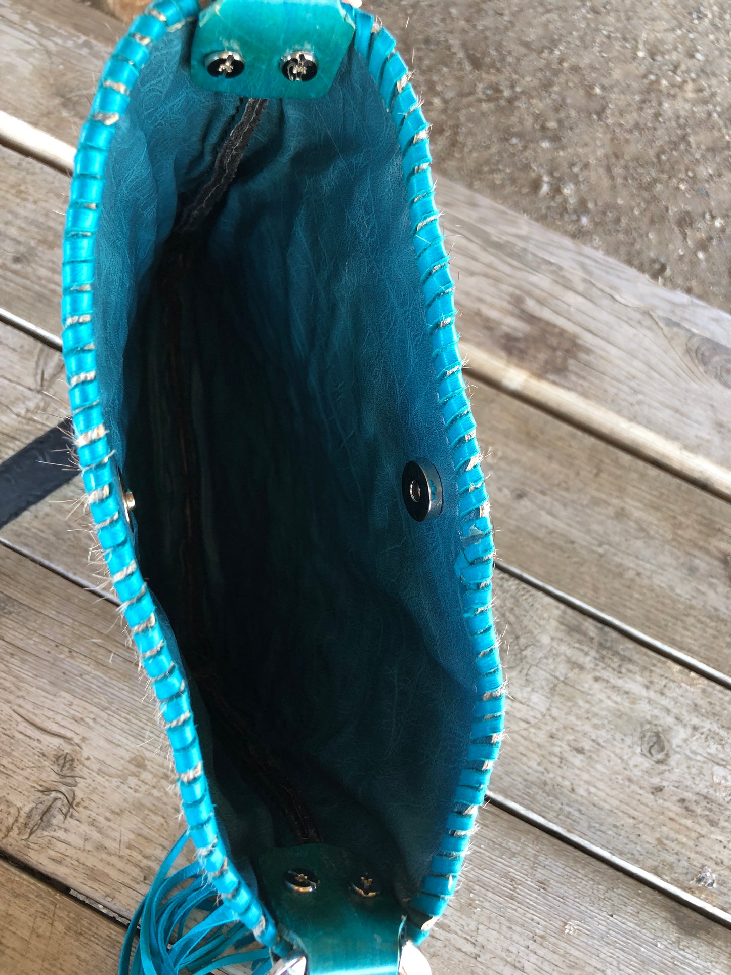 Turquoise Accented Hair on Hide Bag