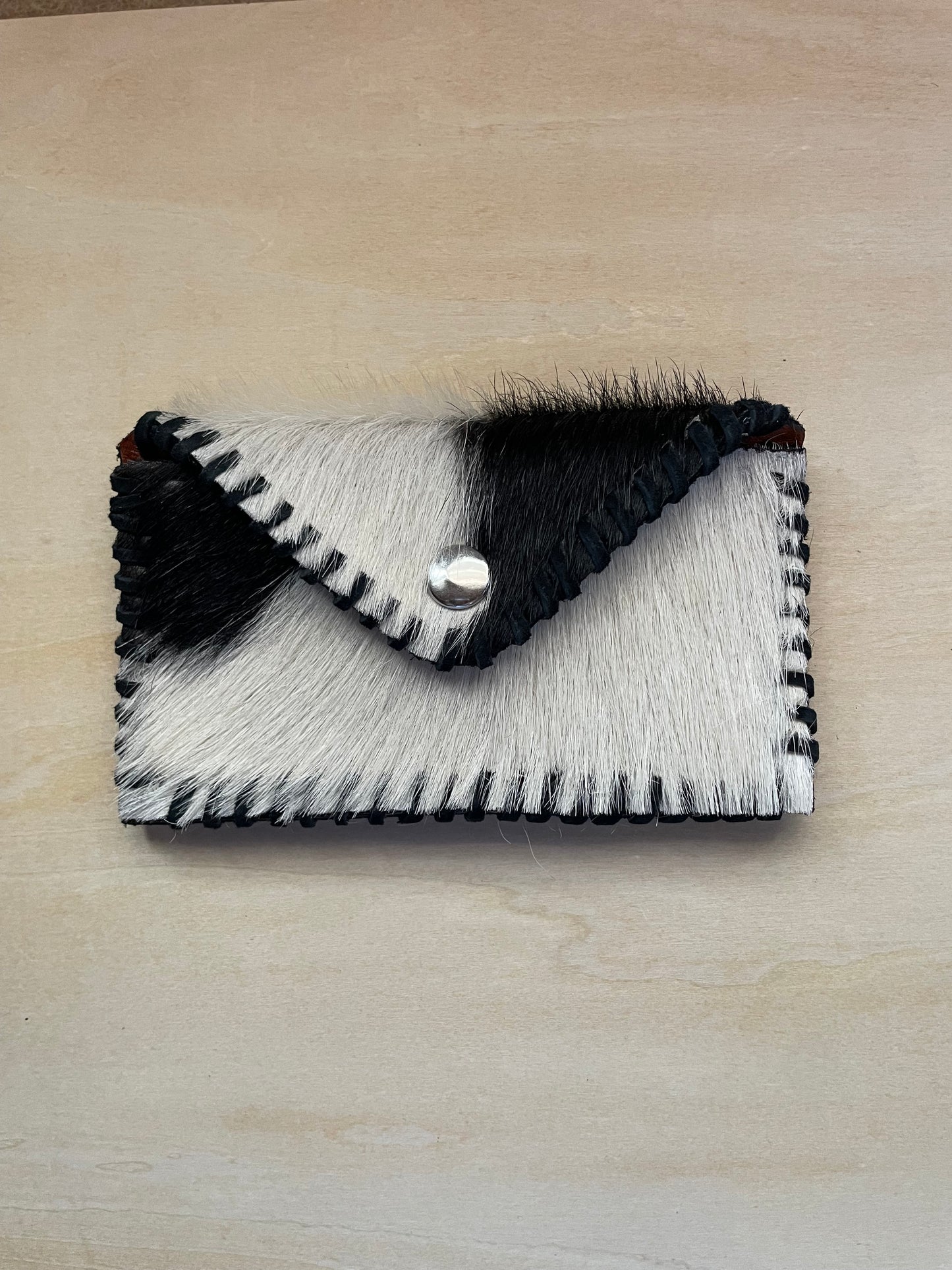 White and black hair on hide cowgirl card holder