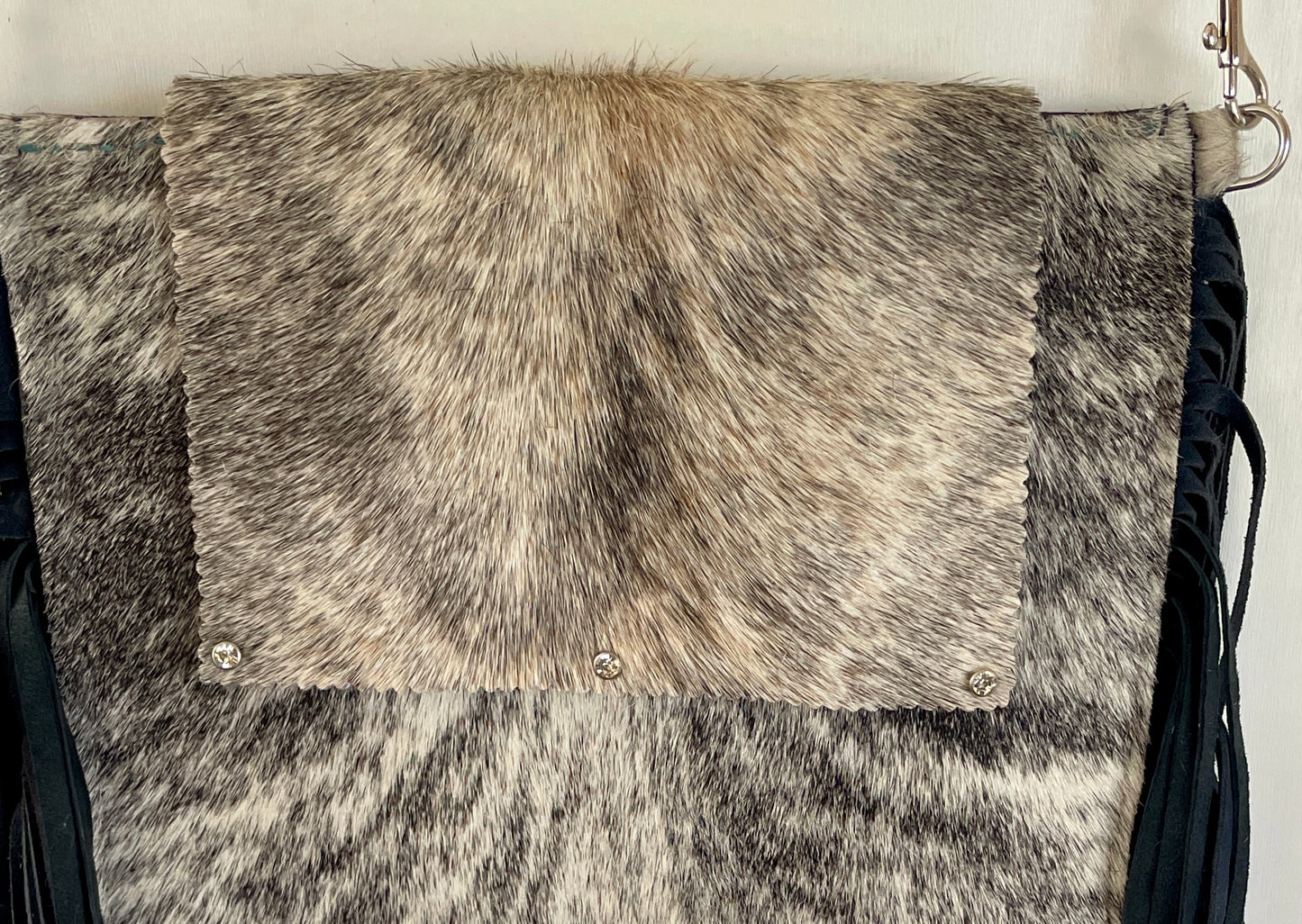 Tri Colored Hair On Hide Fringe Purse