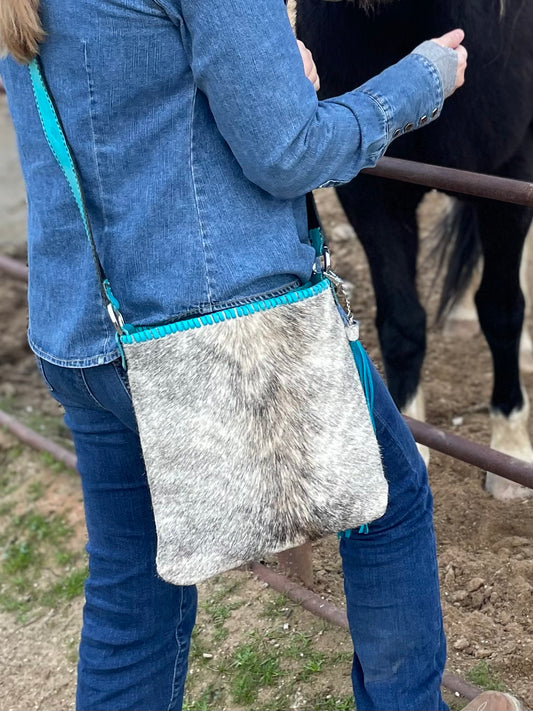 Turquoise Accented Hair on Hide Bag