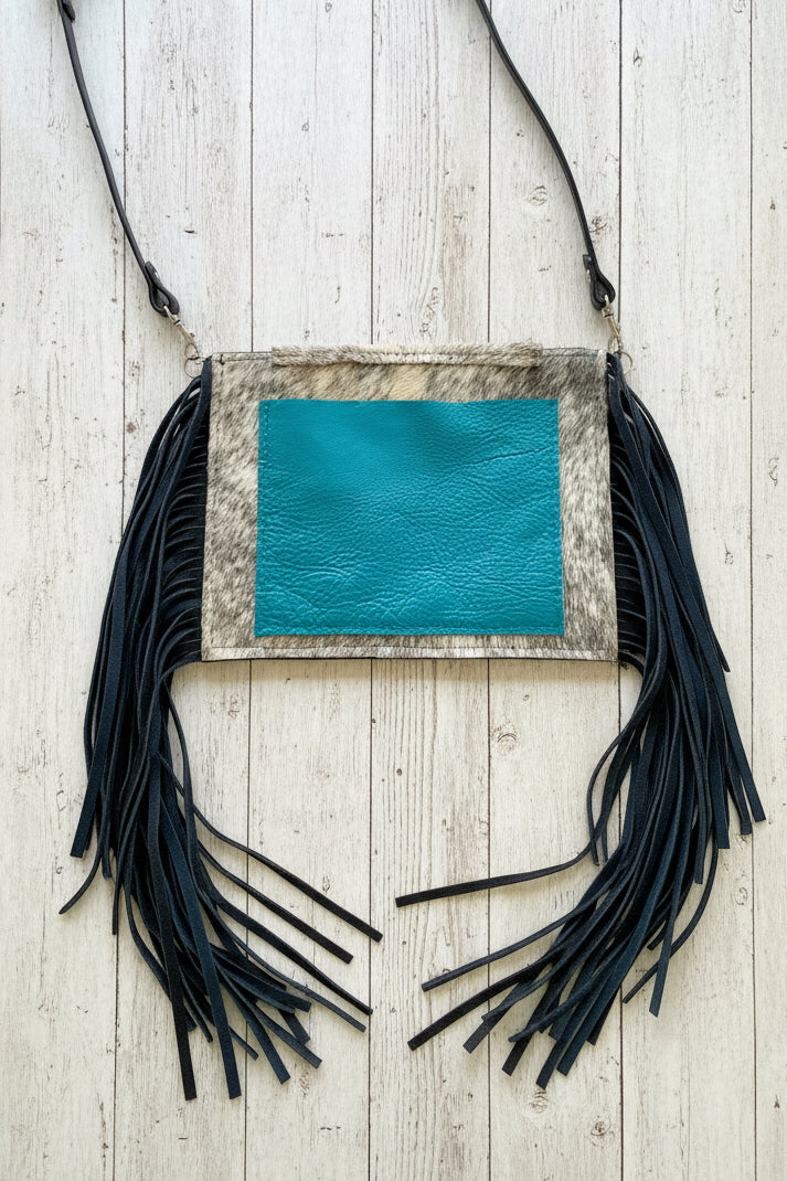 Tri Colored Hair On Hide Fringe Purse
