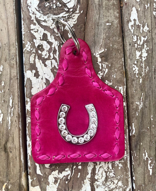 Pink Bling Horseshoe - Ear Tag Key Ring