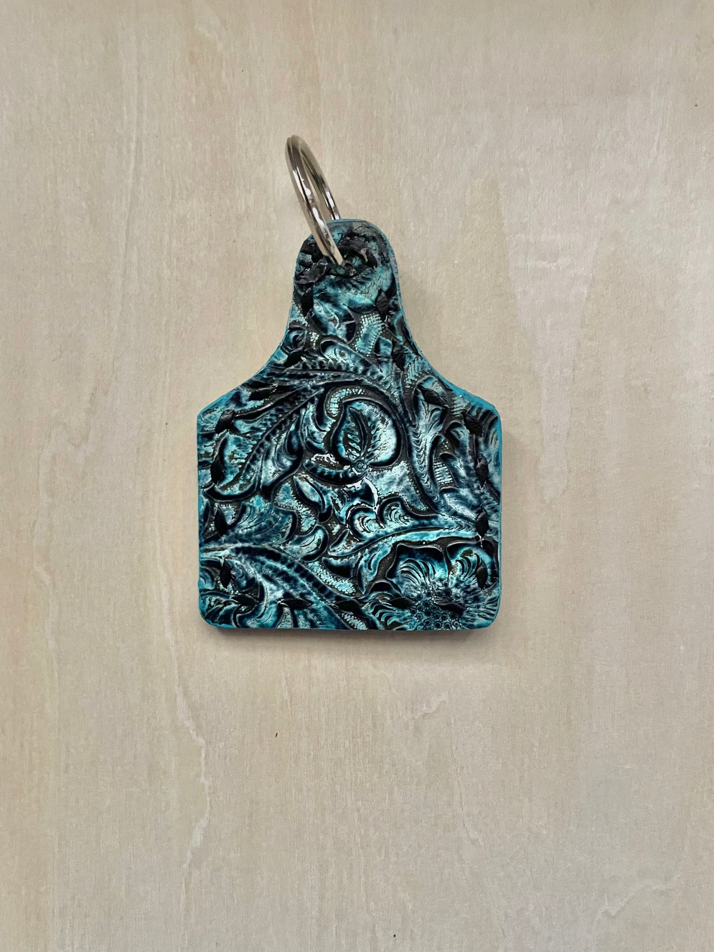 Turquoise With Horseshoe Ear Tag Key Ring