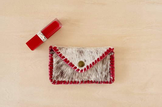 Brown Speckled Hair on Hide and Red Lining Cowgirl Card Holder