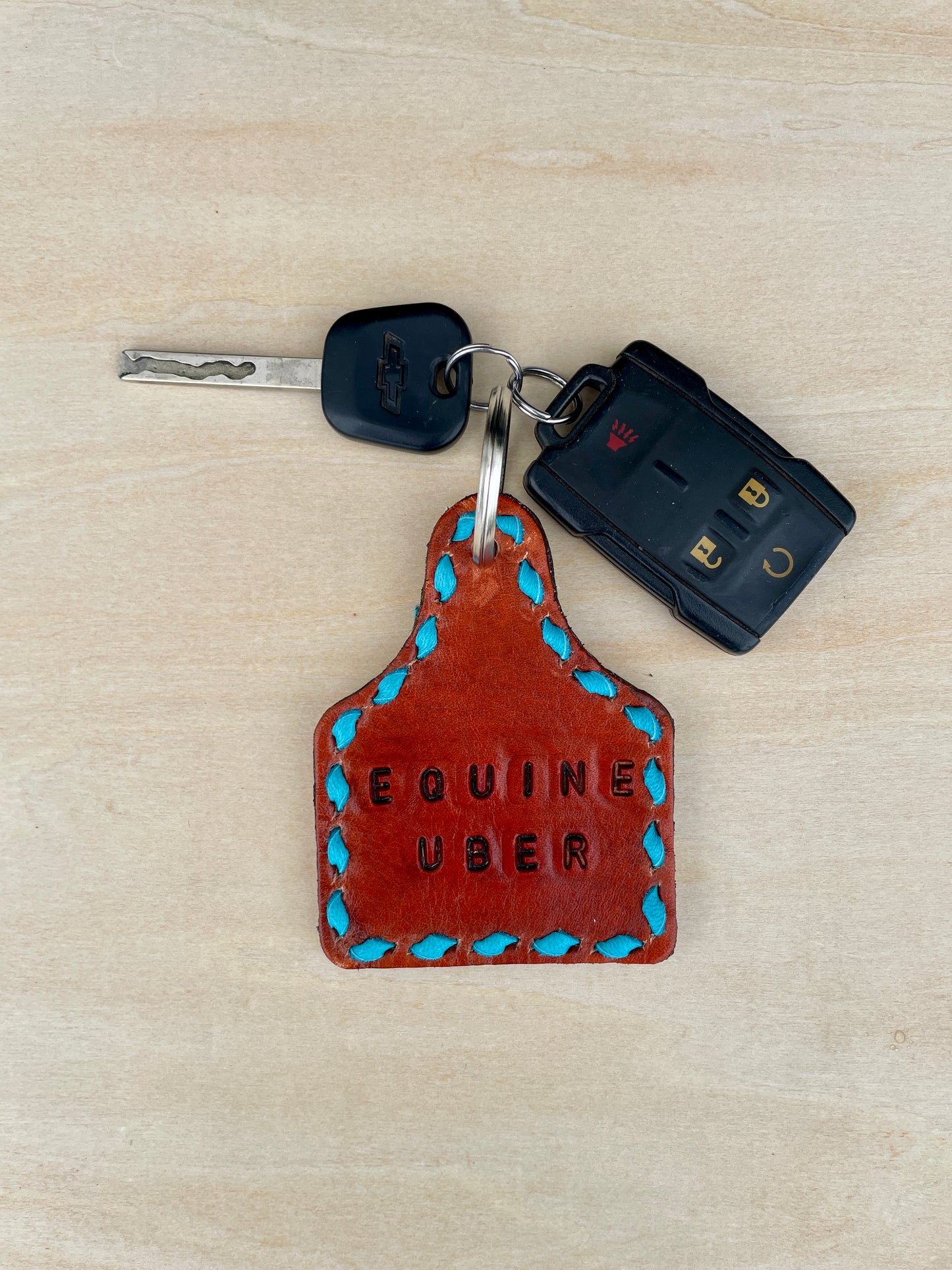 Equine Uber Ear Tag Keychain- Turquoise