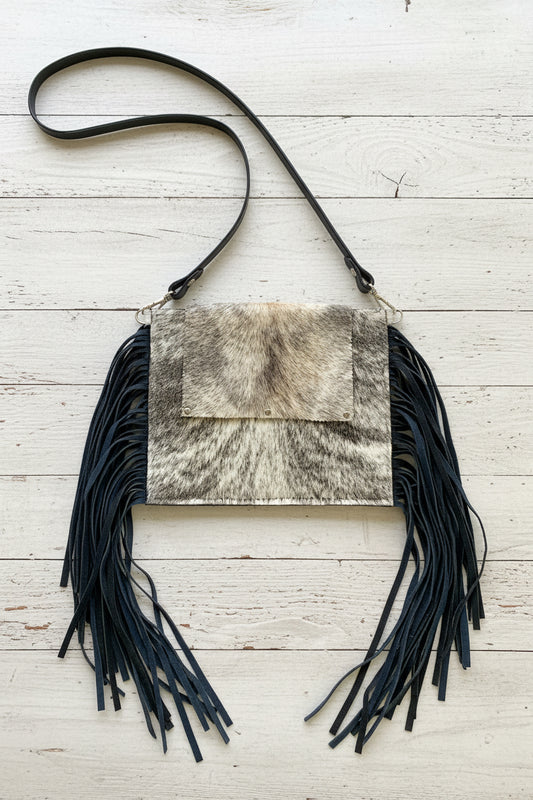 Tri Colored Hair On Hide Fringe Purse