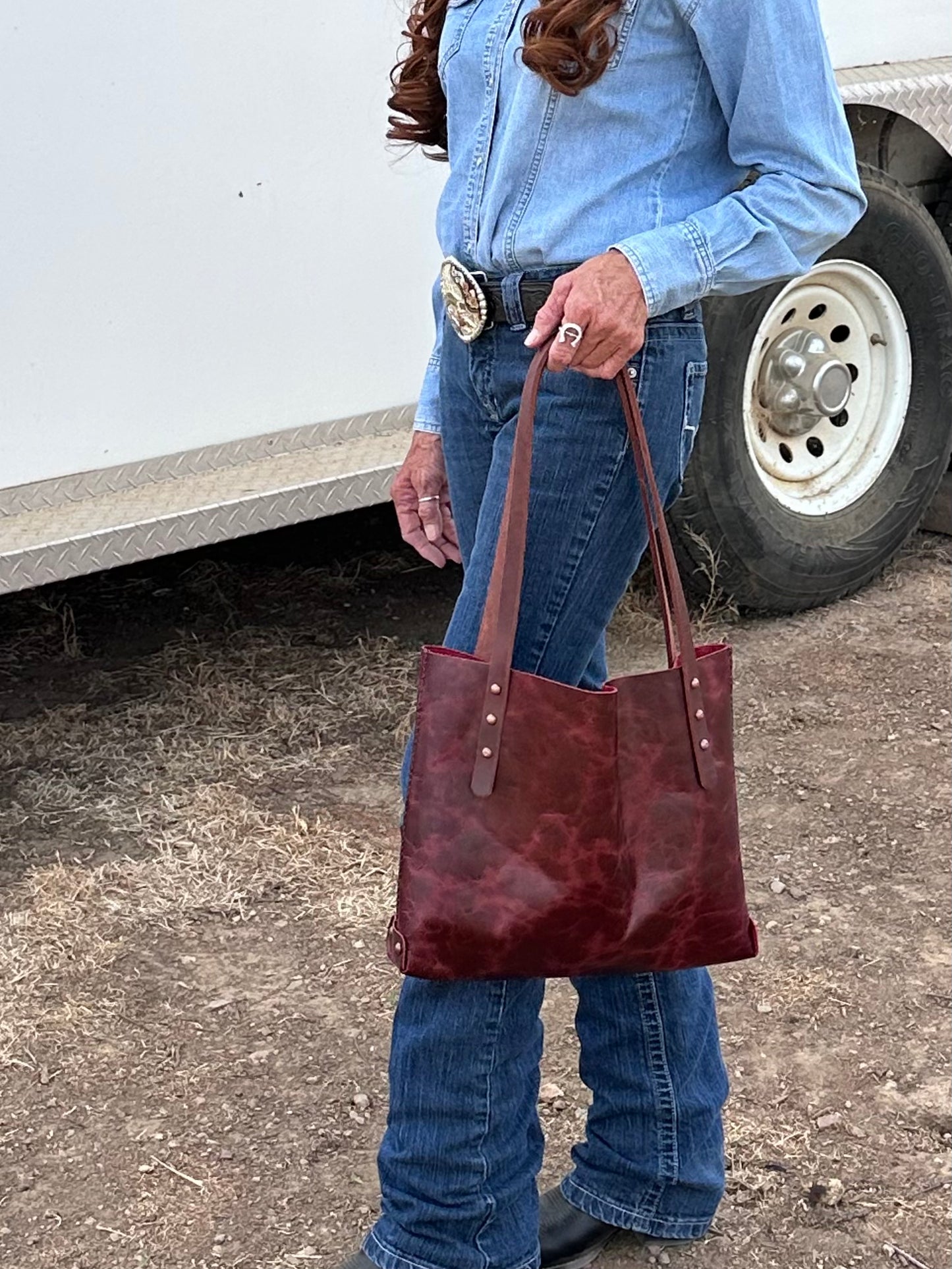 Red Leather Tote Bag