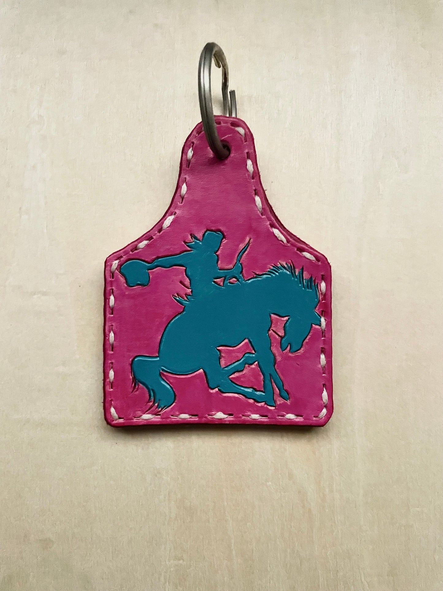 Turquoise Bronc Ear Tag Key Ring