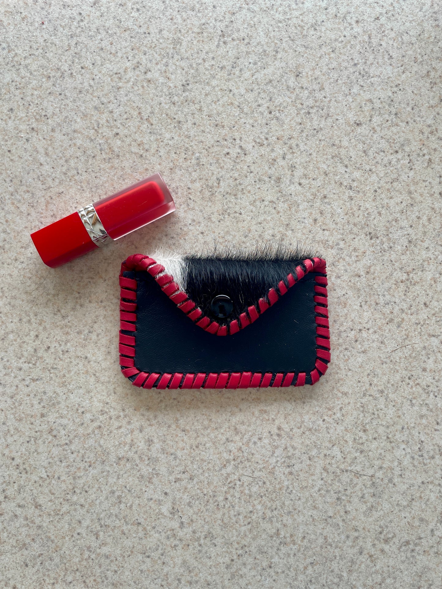 Black and White Hair on Hide with Red Cowgirl Card Holder
